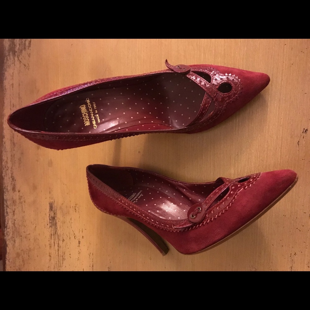 Moschino Red Suede and Patent Leather Pumps size 7